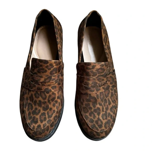 JustFab Leopard Chunky Loafers Vegan Leather Danika Women’s Shoes Sz 8 - Picture 7 of 7
